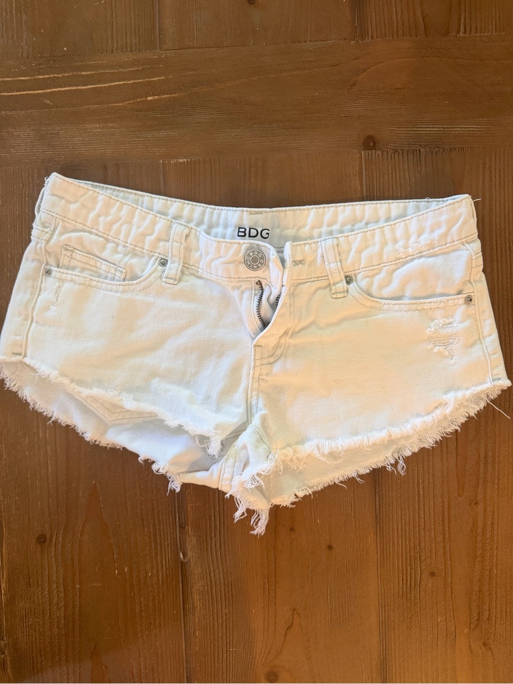 BDG Women's White Low Rise Distressed Denim Cutoff Shorts
